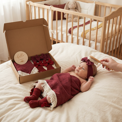 Baby Care Gift Box – Towel, Socks or Headband & Bath Brush for Newborns