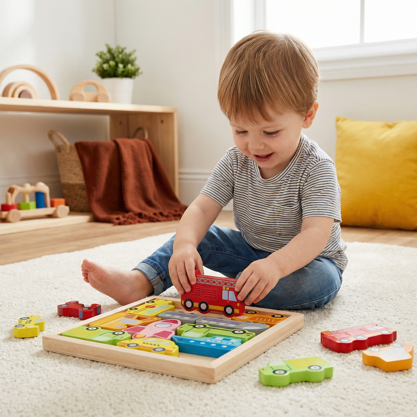 Wooden Learning Puzzle for Kids – Shape & Color Matching, Fine Motor Skills Toy