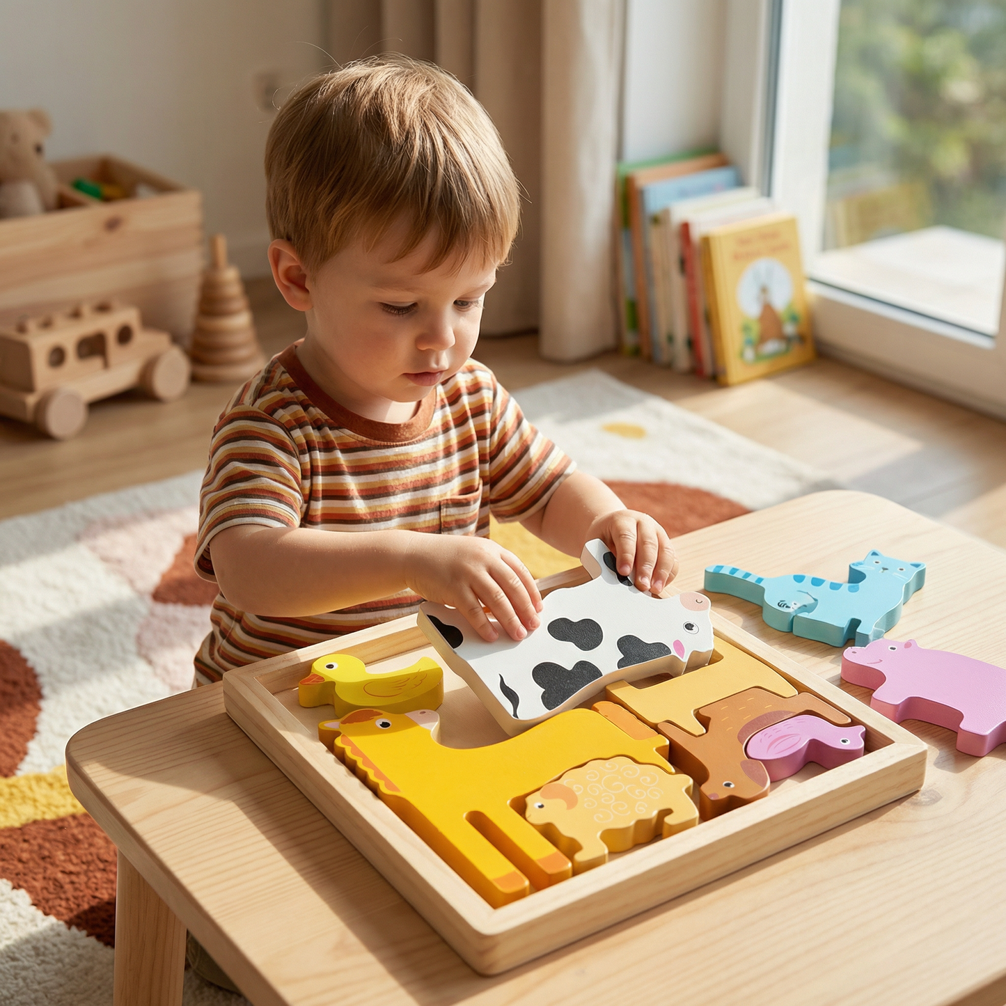 Wooden Learning Puzzle for Kids – Shape & Color Matching, Fine Motor Skills Toy