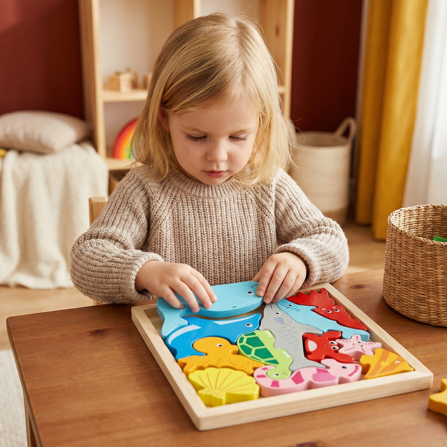 Wooden Learning Puzzle for Kids – Shape & Color Matching, Fine Motor Skills Toy