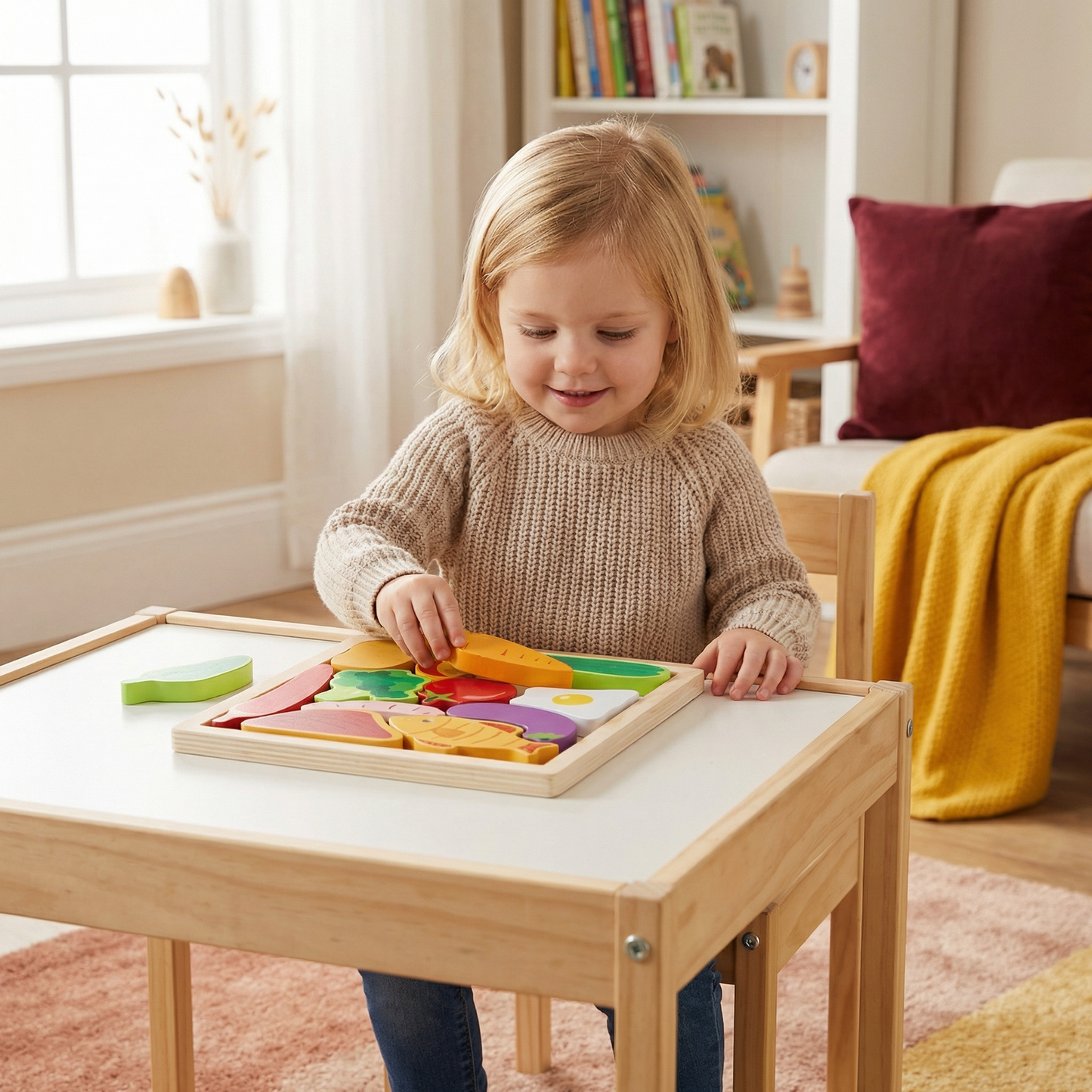 Wooden Learning Puzzle for Kids – Shape & Color Matching, Fine Motor Skills Toy