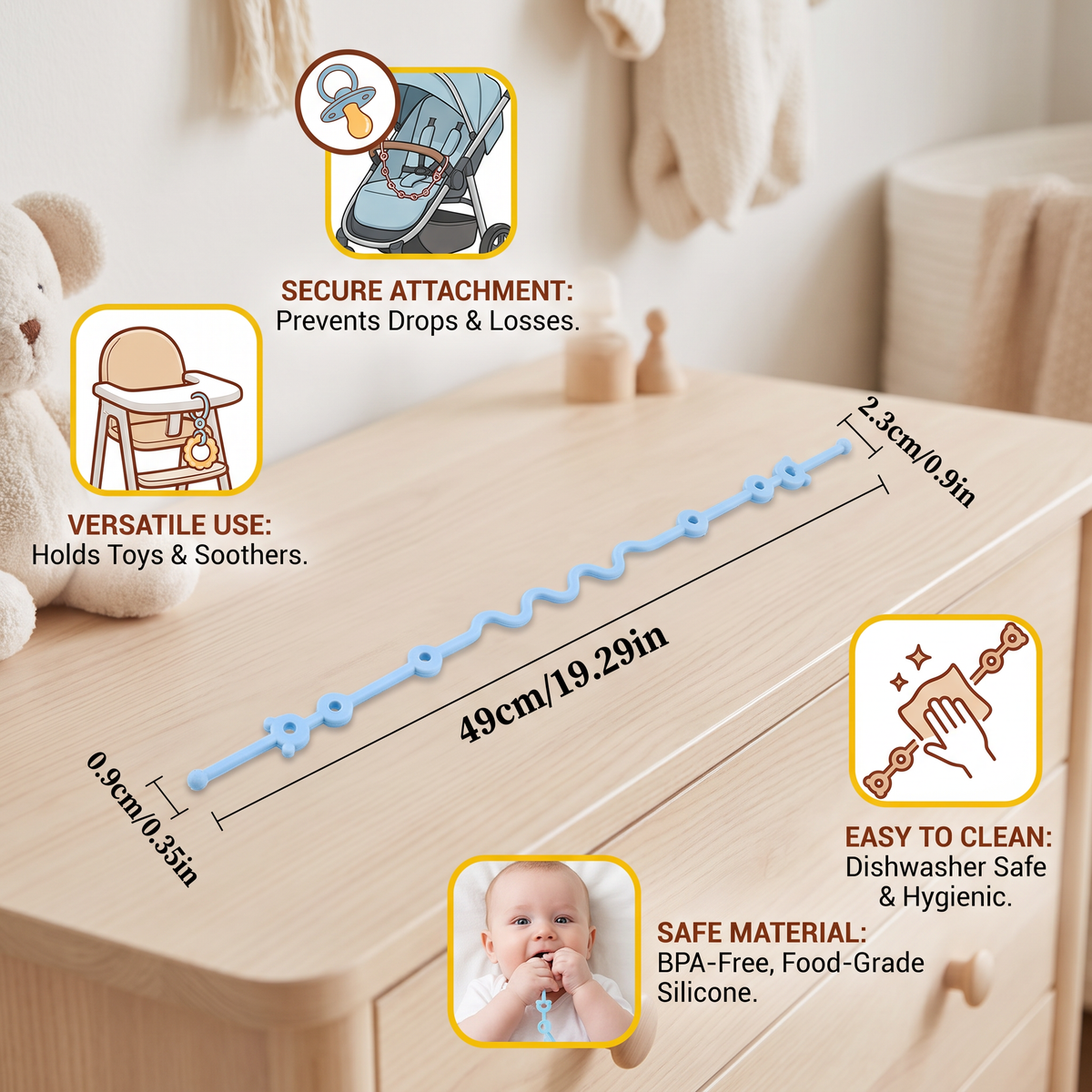 Universal Silicone Anti-Drop Toy & Pacifier Strap