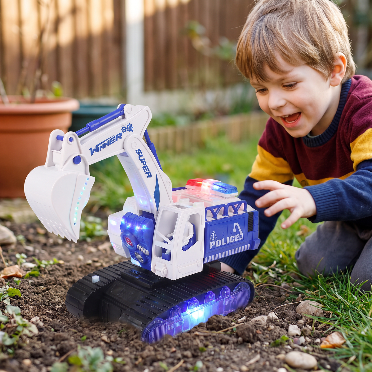 Electric Transforming Robot Excavator Toy with Lights & Sounds