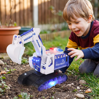 Electric Transforming Robot Excavator Toy with Lights & Sounds