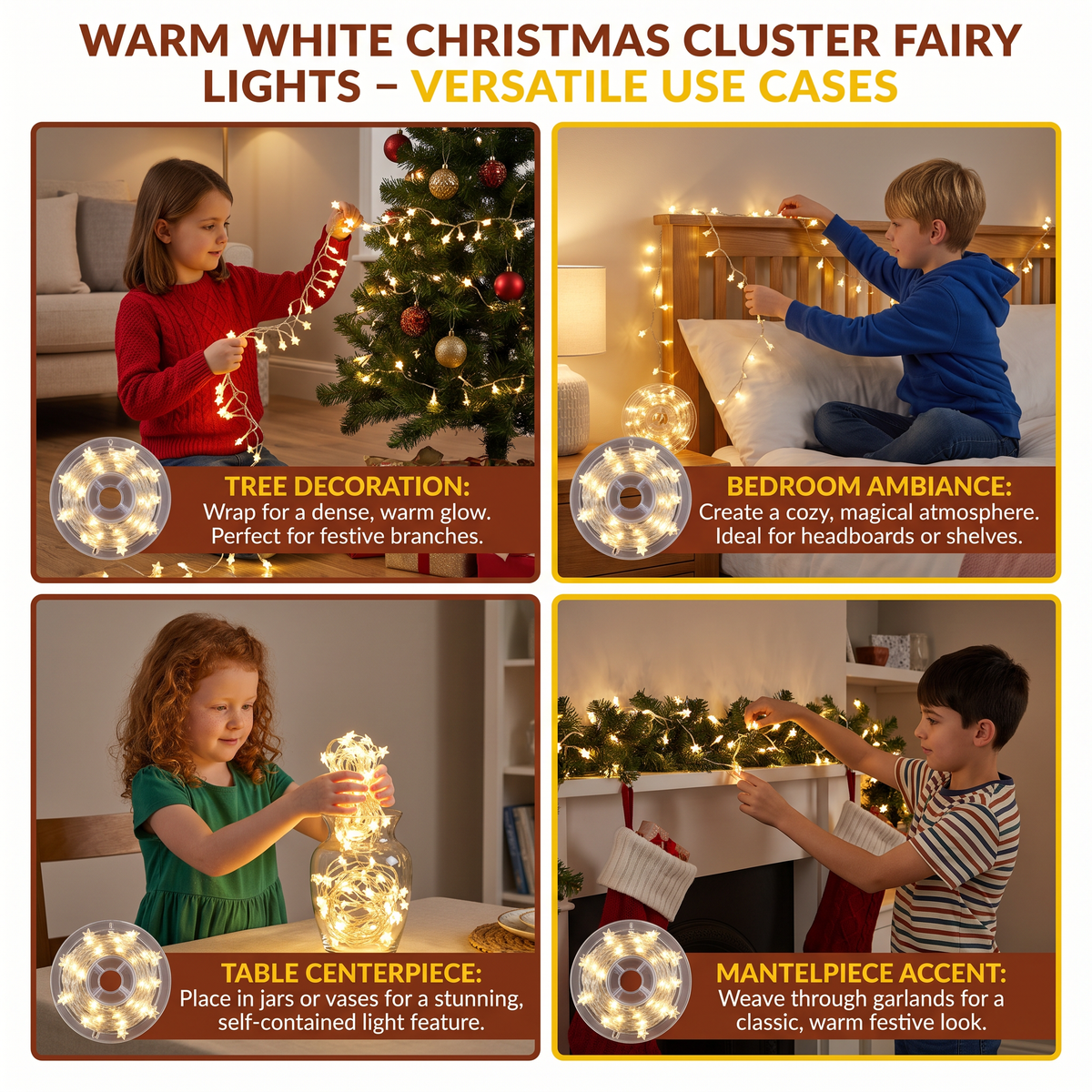 Warm White Christmas Cluster Fairy Lights