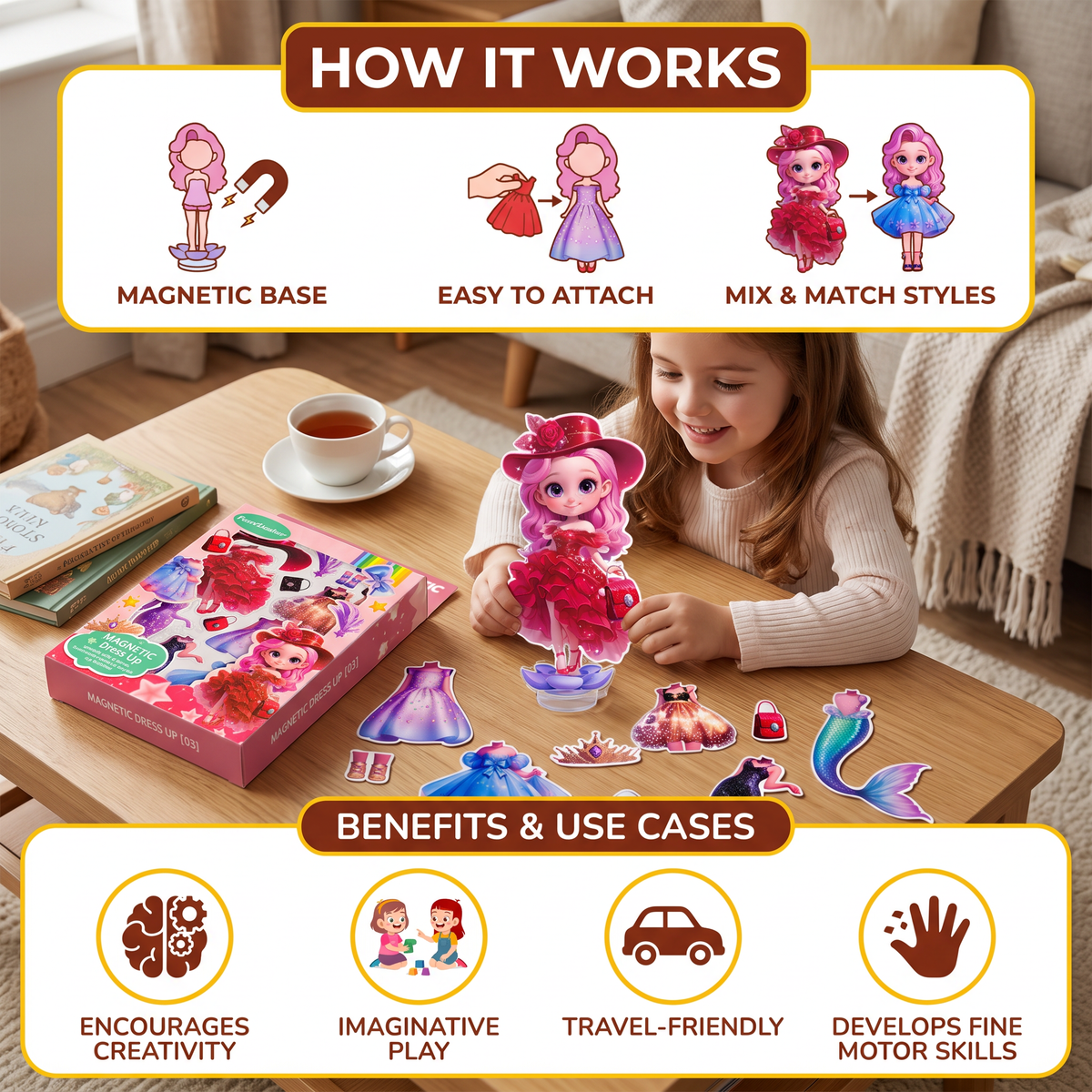 Magnetic Dress-Up Doll Set with Interchangeable Outfits