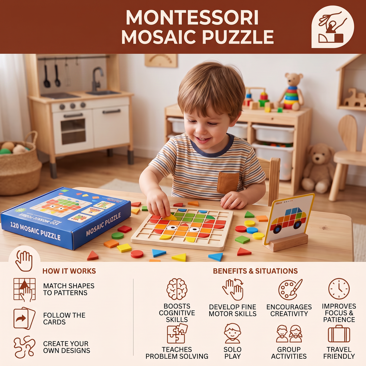 Montessori Mosaic Puzzle Colours and Shapes Game
