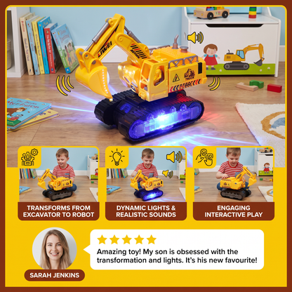 Electric Transforming Robot Excavator Toy with Lights & Sounds