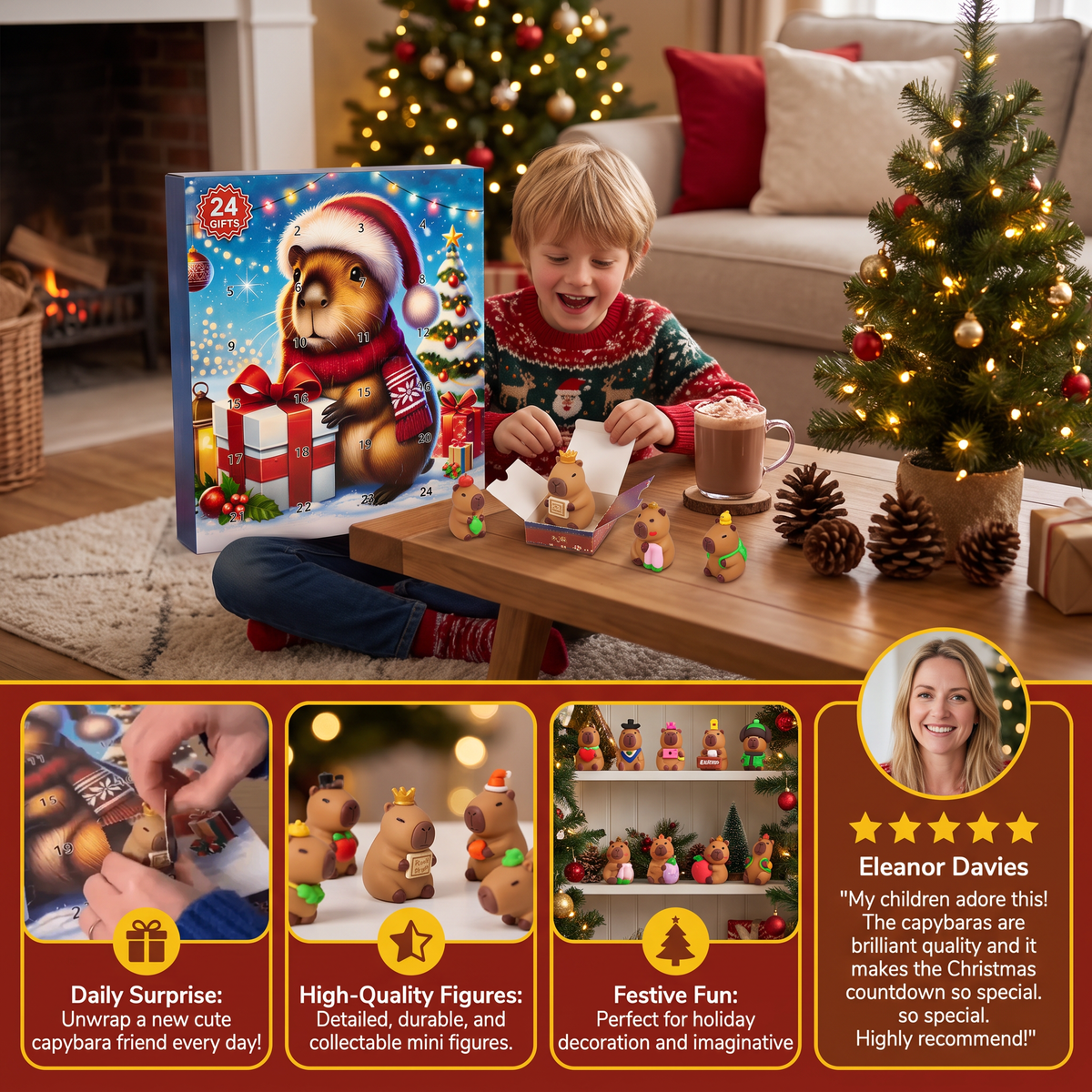 24-Day Capybara Christmas Advent Calendar - 24 Cute Mini Figures