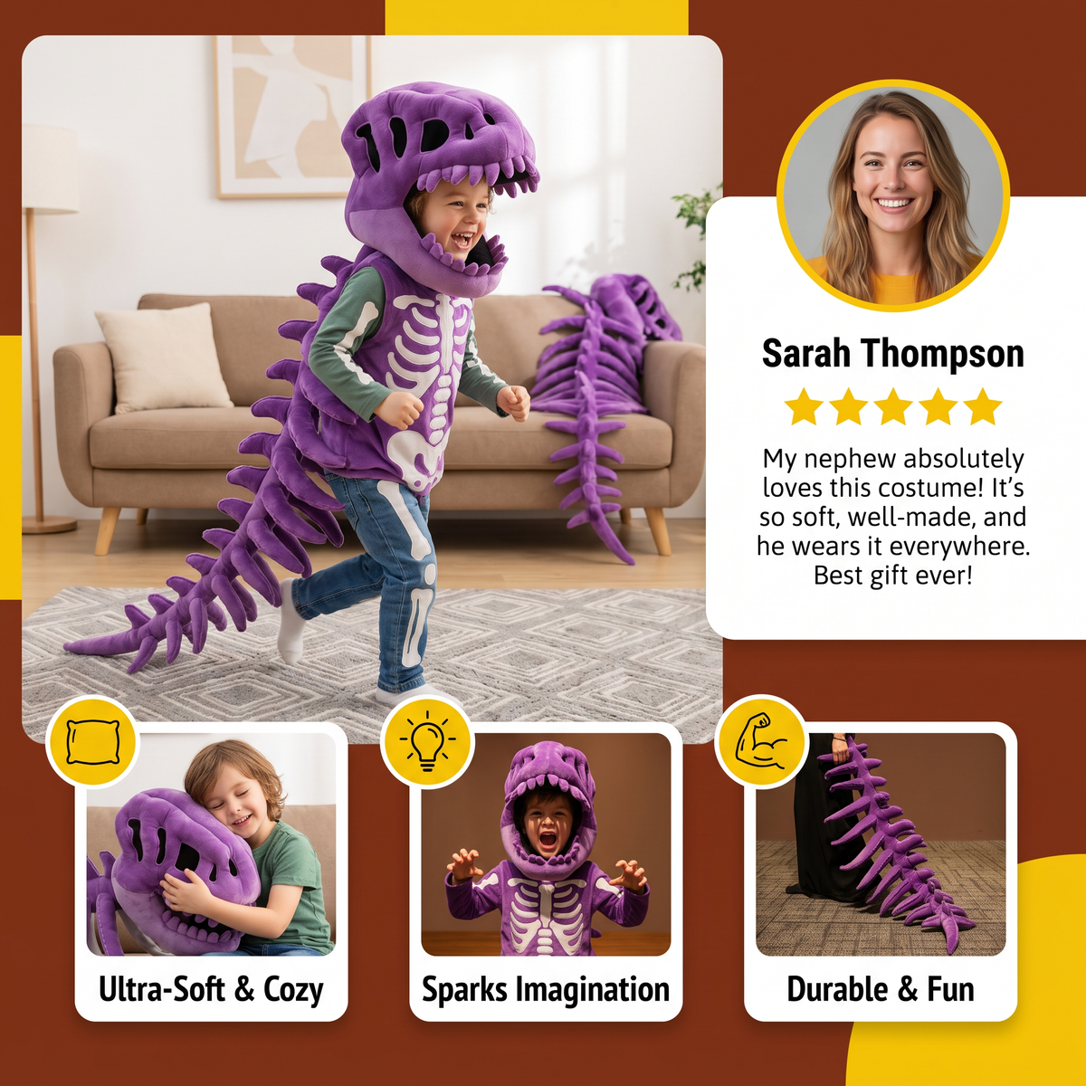 Funny Dinosaur Skeleton Plush Costume