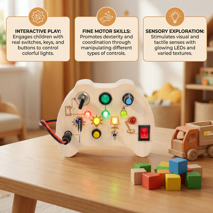 Wooden LED Busy Board Controller – Montessori Sensory Learning Toy for Motor Skills