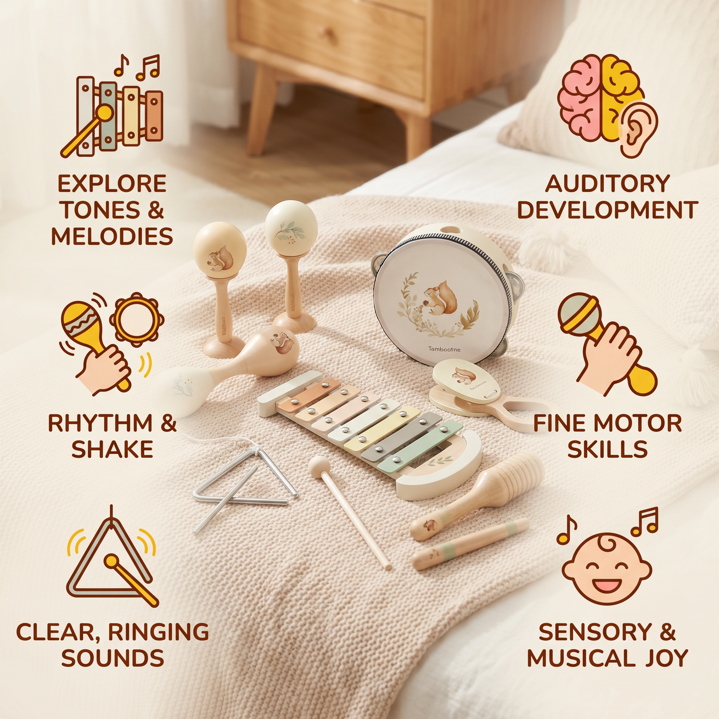 Montessori Wooden Musical Instruments Set for Babies – Sensory Learning Toy