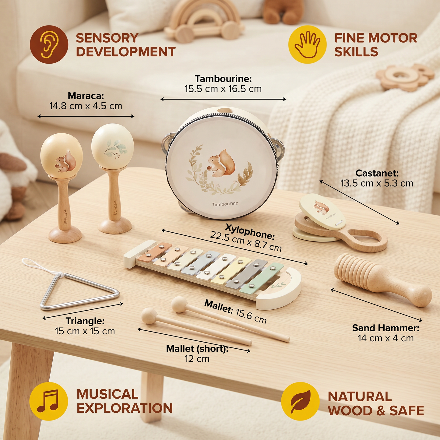 Montessori Wooden Musical Instruments Set for Babies – Sensory Learning Toy