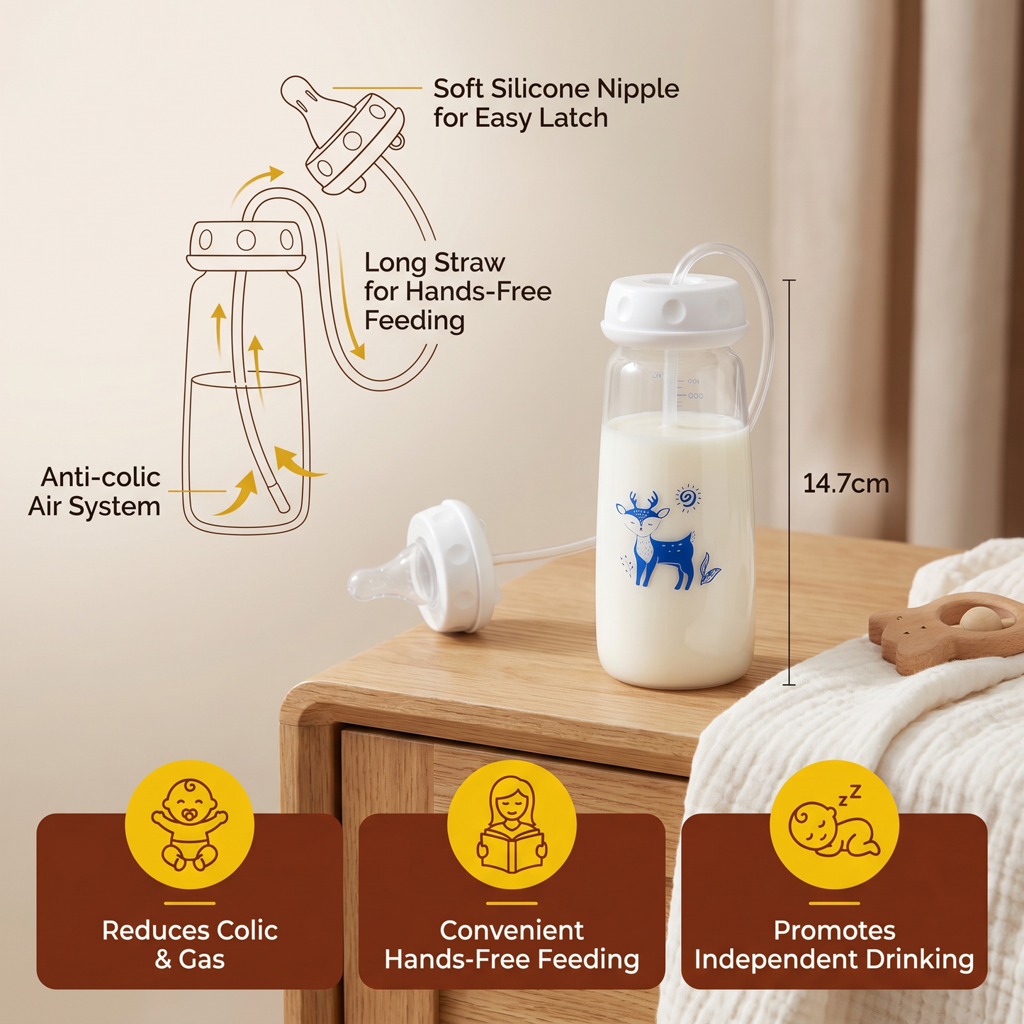 Hands-free baby feeding bottle