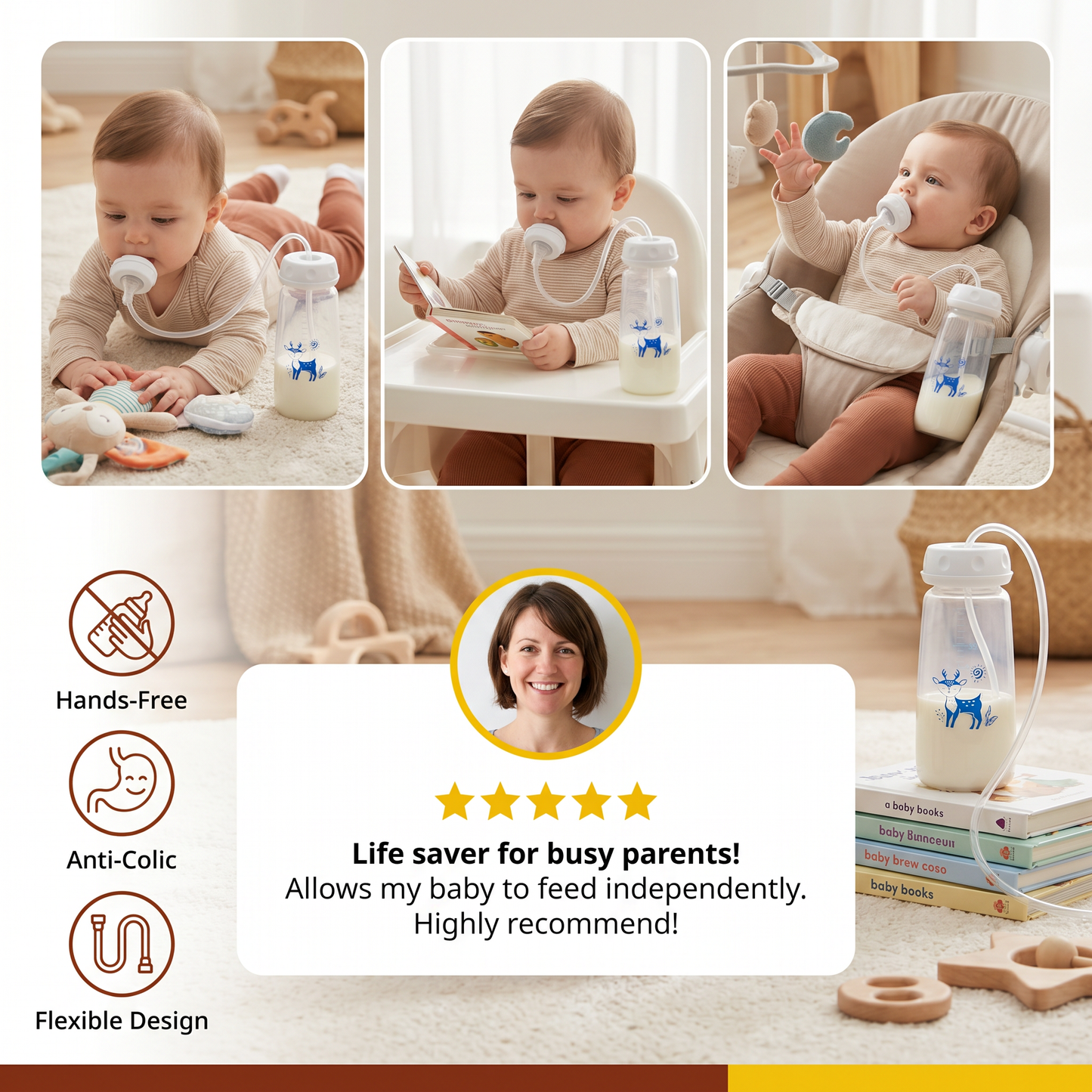 Hands-free baby feeding bottle