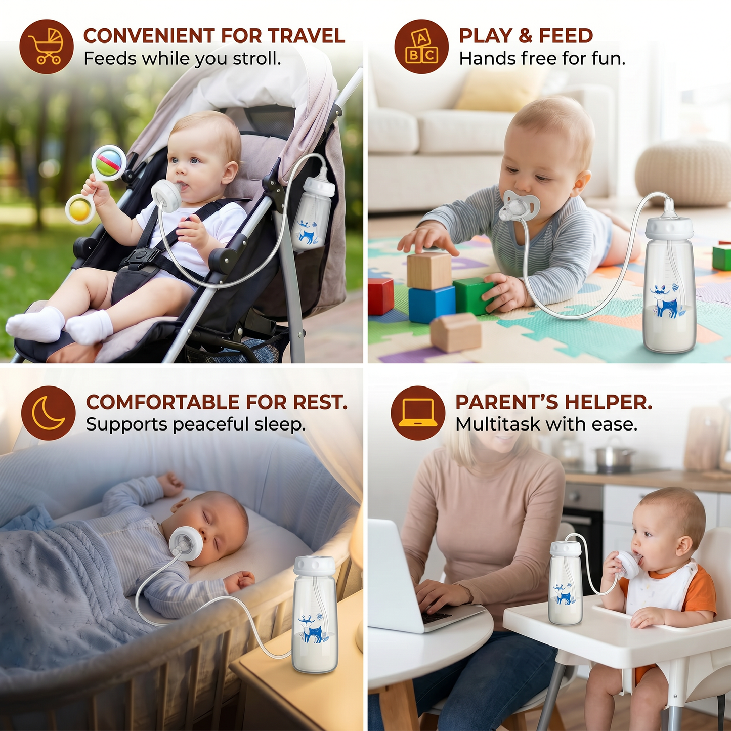 Hands-free baby feeding bottle