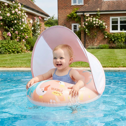 Swan Baby Swim Ring with Sun Canopy – Inflatable Safety Float Seat for Babies