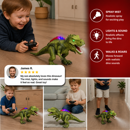 Remote Control Walking T-Rex – RC Dinosaur with Spray Mist, Lights & Sound
