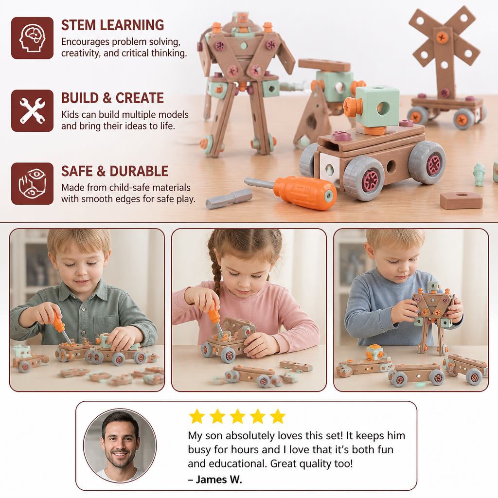 144-Piece Kids Tool Set with Drill & Toolbox – STEM Montessori Construction Kit