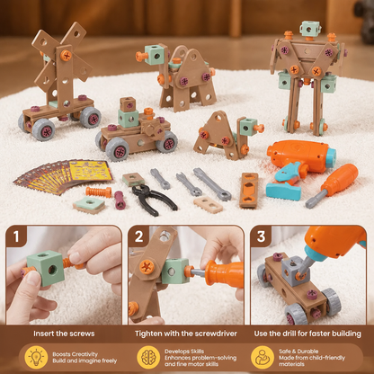 144-Piece Kids Tool Set with Drill & Toolbox – STEM Montessori Construction Kit
