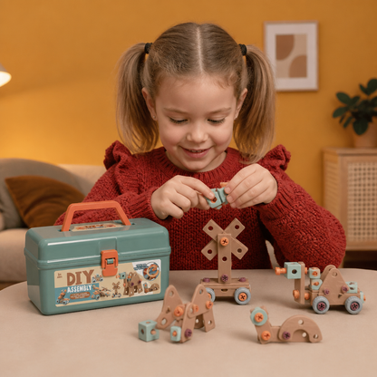 144-Piece Kids Tool Set with Drill & Toolbox – STEM Montessori Construction Kit