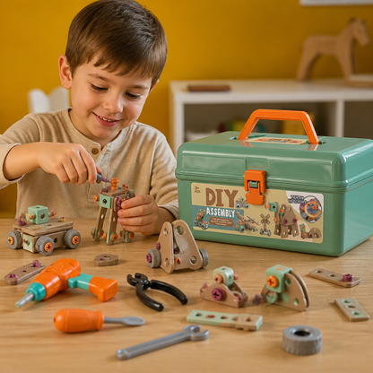 144-Piece Kids Tool Set with Drill & Toolbox – STEM Montessori Construction Kit