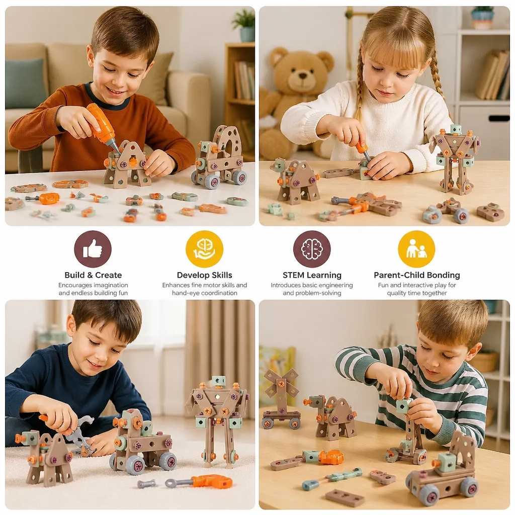 144-Piece Kids Tool Set with Drill & Toolbox – STEM Montessori Construction Kit