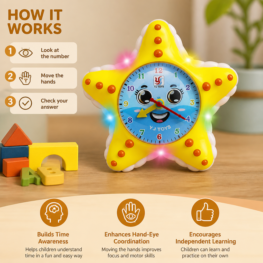 Starfish Clock Learning Toy – Interactive Time Teaching Toy for Kids