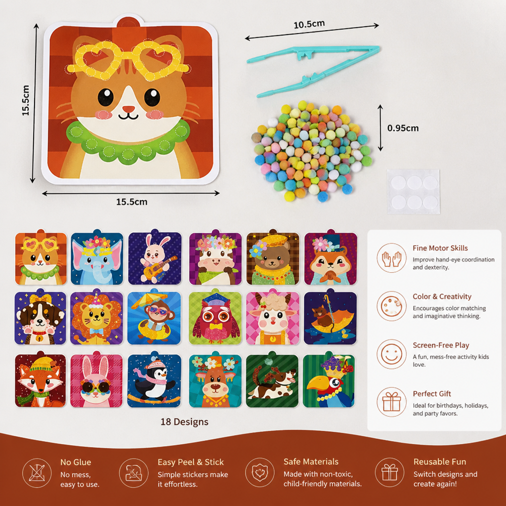 Fuzzy Pom Pom Animal Craft & Painting Kit