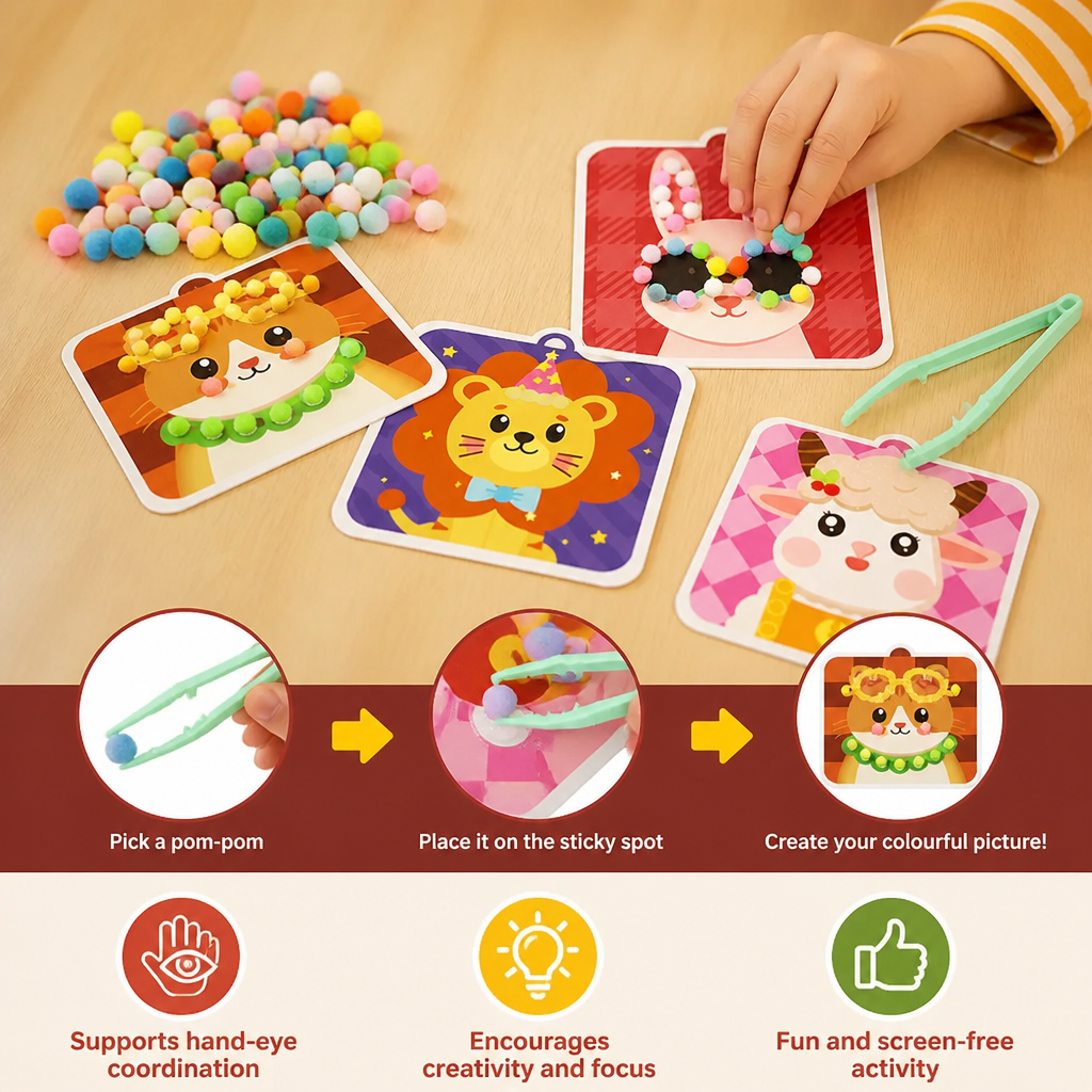 Fuzzy Pom Pom Animal Craft & Painting Kit