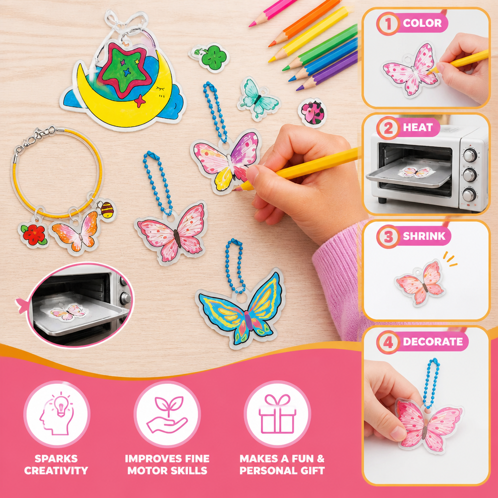 DIY Shrink Art Keychain & Charm Making Kit for Kids