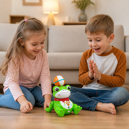 Interactive Ball-Balancing Frog Toy with Lights, Music & 360° Rotation