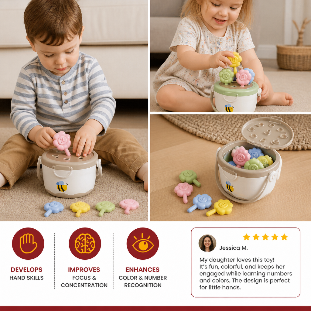 Montessori Flower Pot Color & Number Matching Learning Game