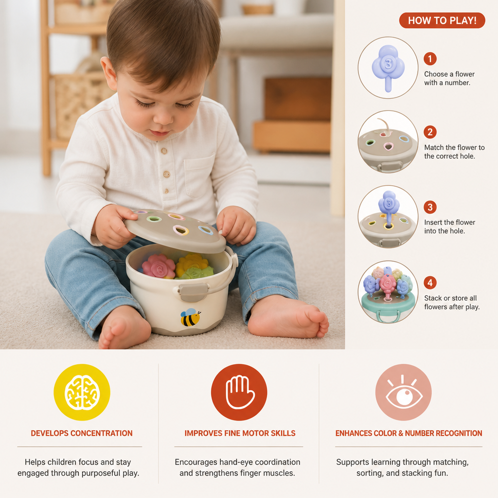 Montessori Flower Pot Color & Number Matching Learning Game