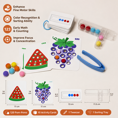 Montessori Pom-Pom Color & Numbers Learning Game for Fine Motor Skills