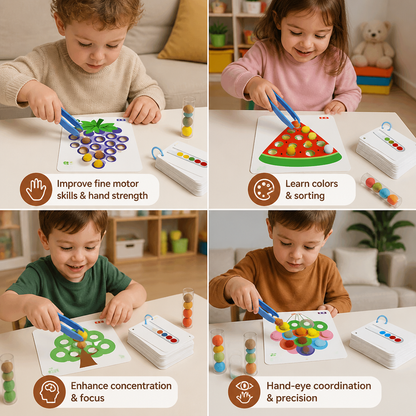 Montessori Pom-Pom Color & Numbers Learning Game for Fine Motor Skills