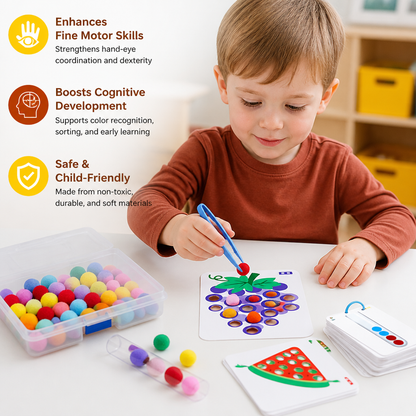 Montessori Pom-Pom Color & Numbers Learning Game for Fine Motor Skills