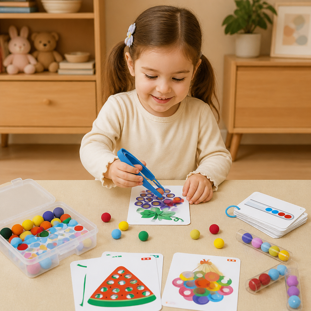 Montessori Pom-Pom Color & Numbers Learning Game for Fine Motor Skills