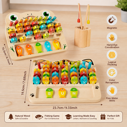 Wooden Magnetic Fishing Game – Alphabet, Math & Fine Motor Skills Learning Toy for Kids