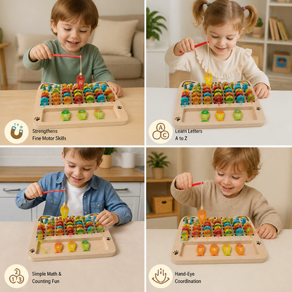 Wooden Magnetic Fishing Game – Alphabet, Math & Fine Motor Skills Learning Toy for Kids