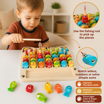 Wooden Magnetic Fishing Game – Alphabet, Math & Fine Motor Skills Learning Toy for Kids