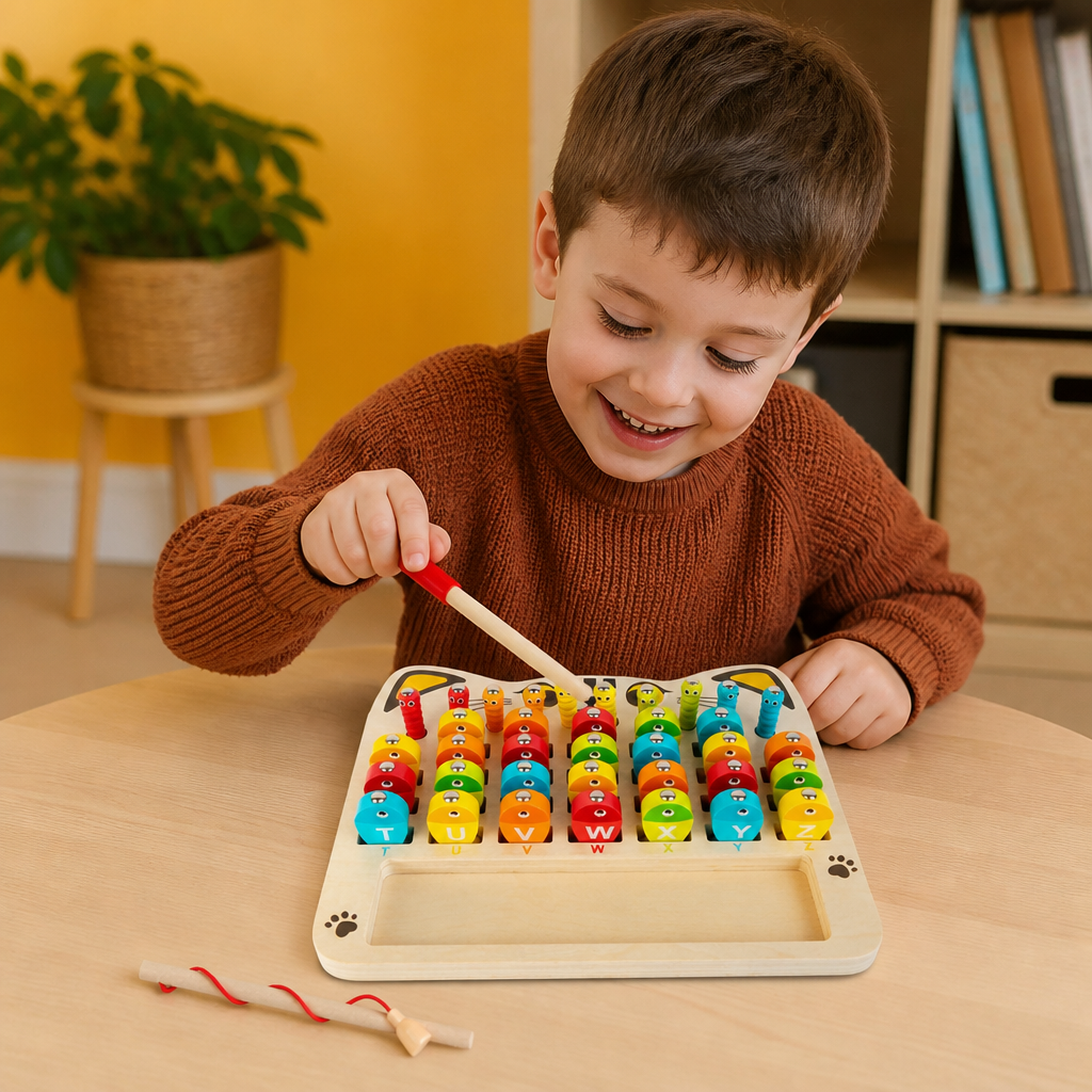 Wooden Magnetic Fishing Game – Alphabet, Math & Fine Motor Skills Learning Toy for Kids
