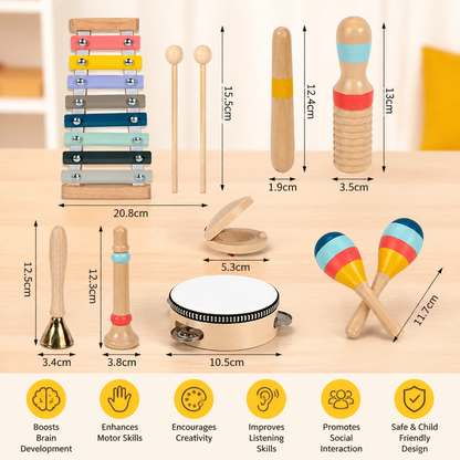 Wooden Musical Instrument Set – Montessori Percussion & Rhythm Learning Toys for Kids