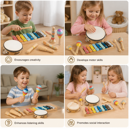 Wooden Musical Instrument Set – Montessori Percussion & Rhythm Learning Toys for Kids