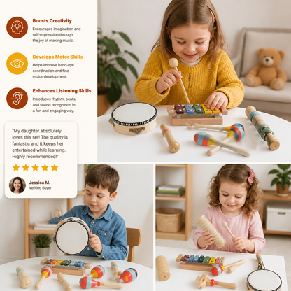 Wooden Musical Instrument Set – Montessori Percussion & Rhythm Learning Toys for Kids