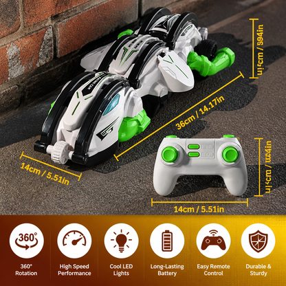 2-in-1 Remote Control Transforming Stunt Car with 360° Rotation & LED Lights