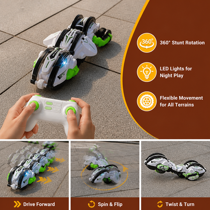 2-in-1 Remote Control Transforming Stunt Car with 360° Rotation & LED Lights
