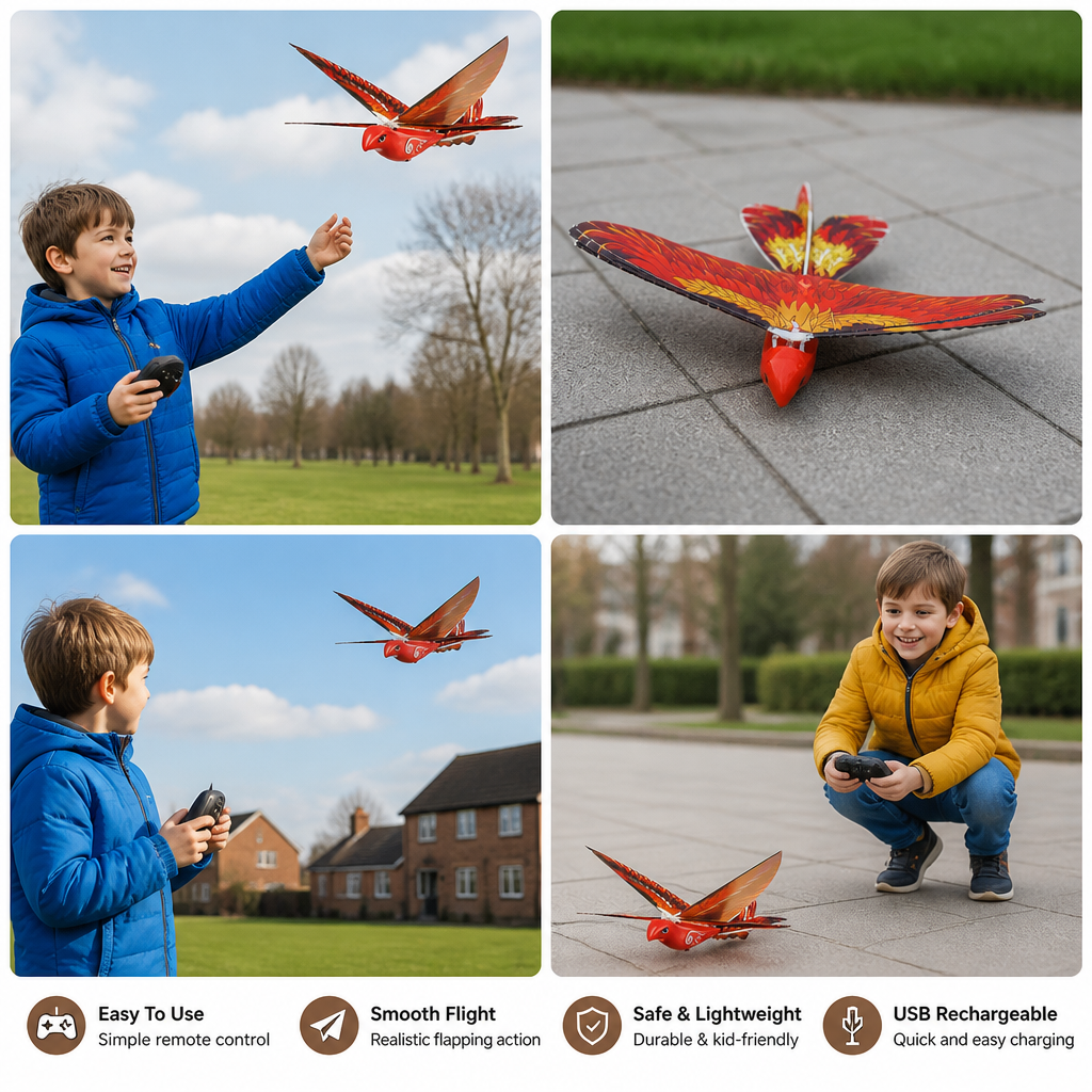 Remote Control Flapping-Wing Flying Bird Toy for Kids