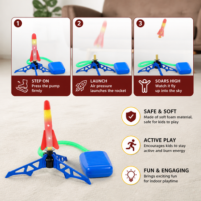 Safe & Soft Kids Rocket Launcher- Lightning Air-Powered Indoor Fun
