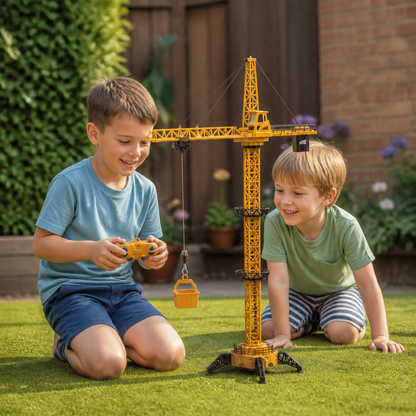 Remote Control Tower Crane – 360° Rotating Construction Toy with Lifting Function